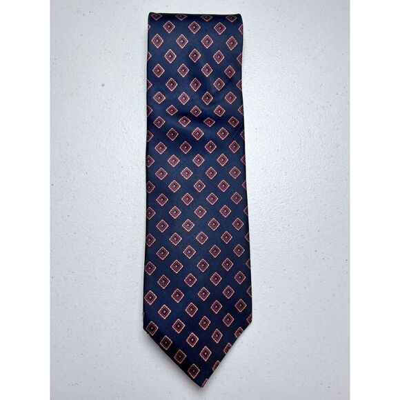 Resilio Tie Geometric Navy Red 4” Wide Acetate - Picture 1 of 5